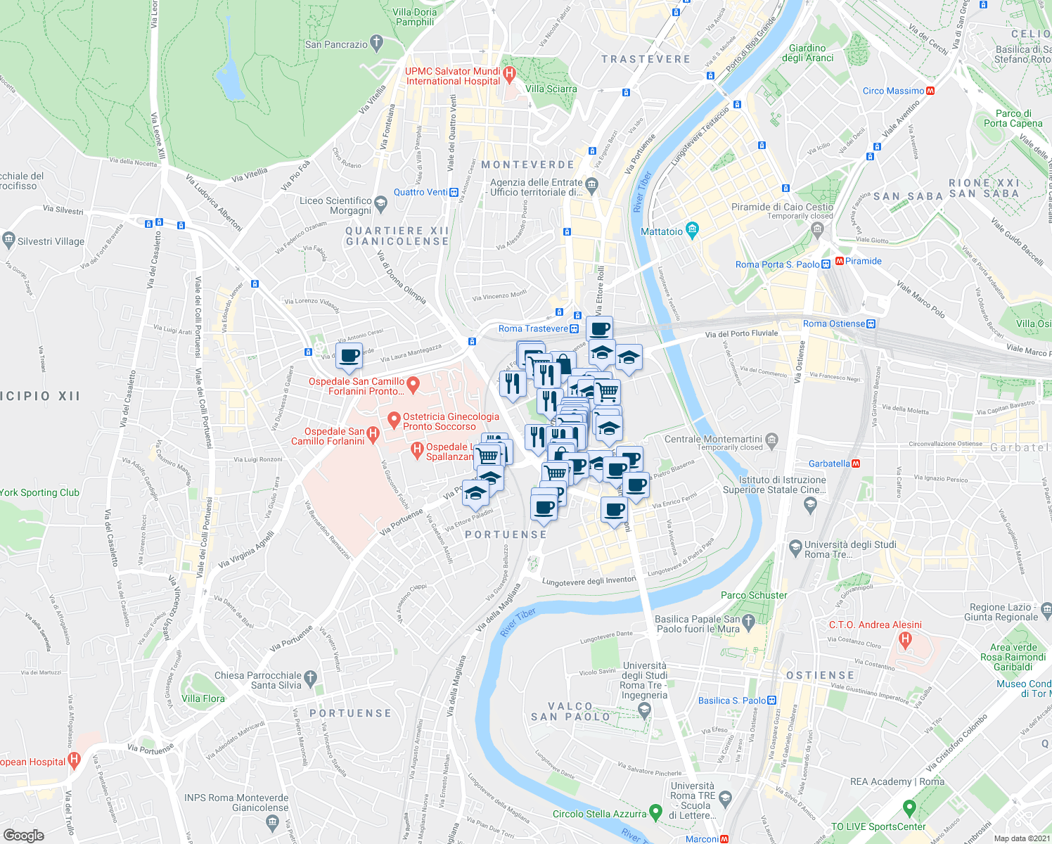 map of restaurants, bars, coffee shops, grocery stores, and more near 28 Via Pietro Teofilato in Roma