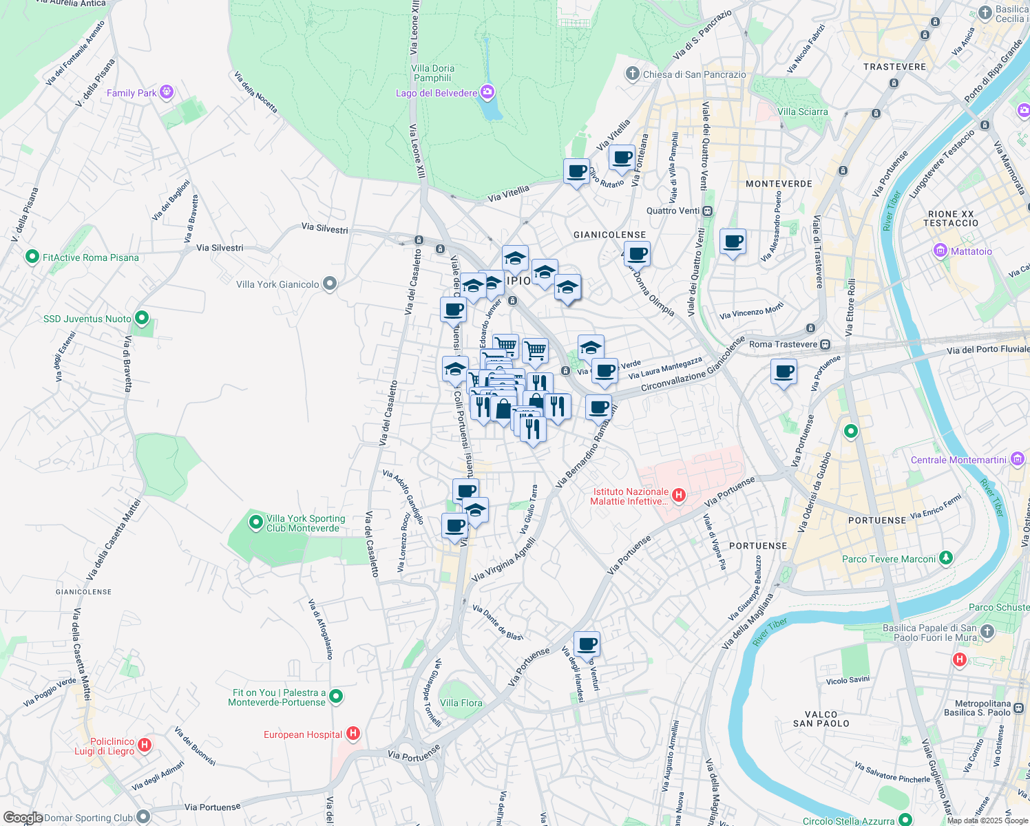 map of restaurants, bars, coffee shops, grocery stores, and more near 6 Via Francesco Datini in Rome