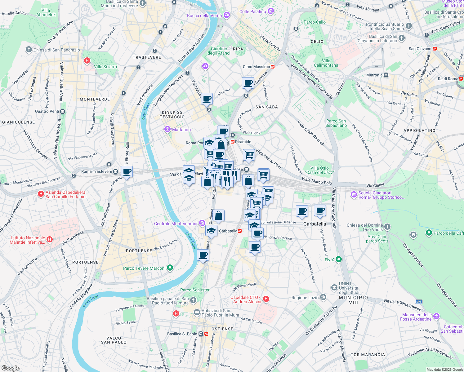 map of restaurants, bars, coffee shops, grocery stores, and more near 9 Via Francesco Negri in Roma