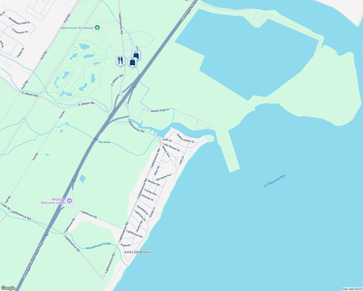 map of restaurants, bars, coffee shops, grocery stores, and more near 7953 Lake Street in Monroe