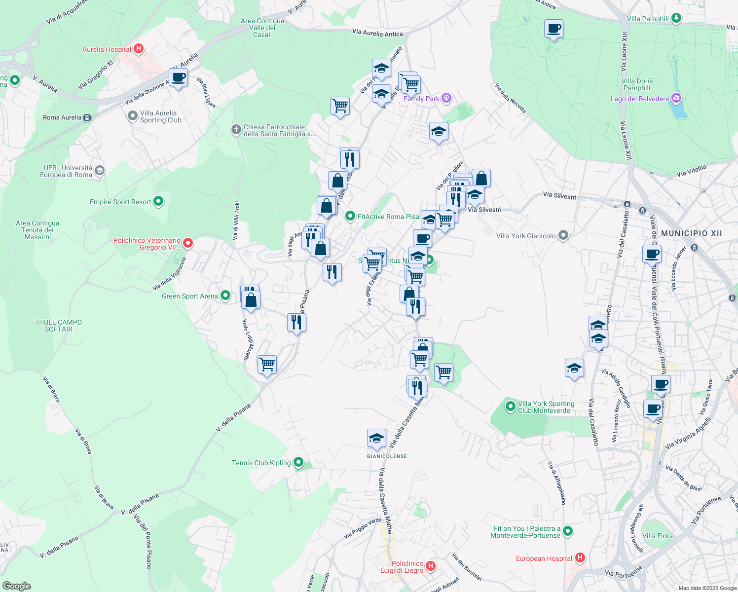 map of restaurants, bars, coffee shops, grocery stores, and more near 10 Via dei Macarani in Rome
