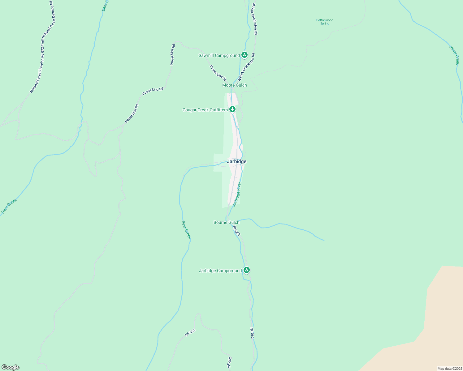 map of restaurants, bars, coffee shops, grocery stores, and more near 299 Main Street in Jarbidge