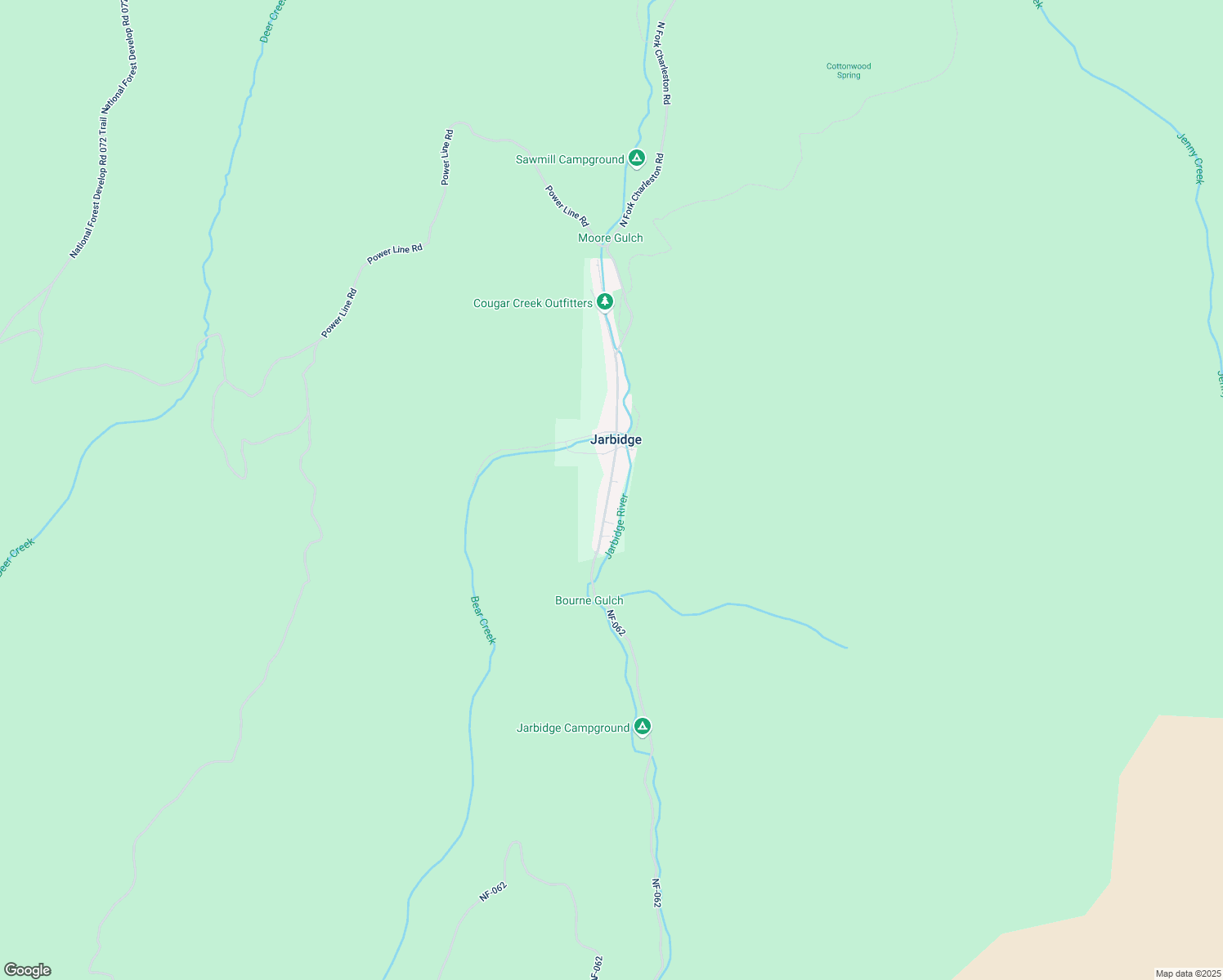 map of restaurants, bars, coffee shops, grocery stores, and more near 299-325 Main Street in Jarbidge