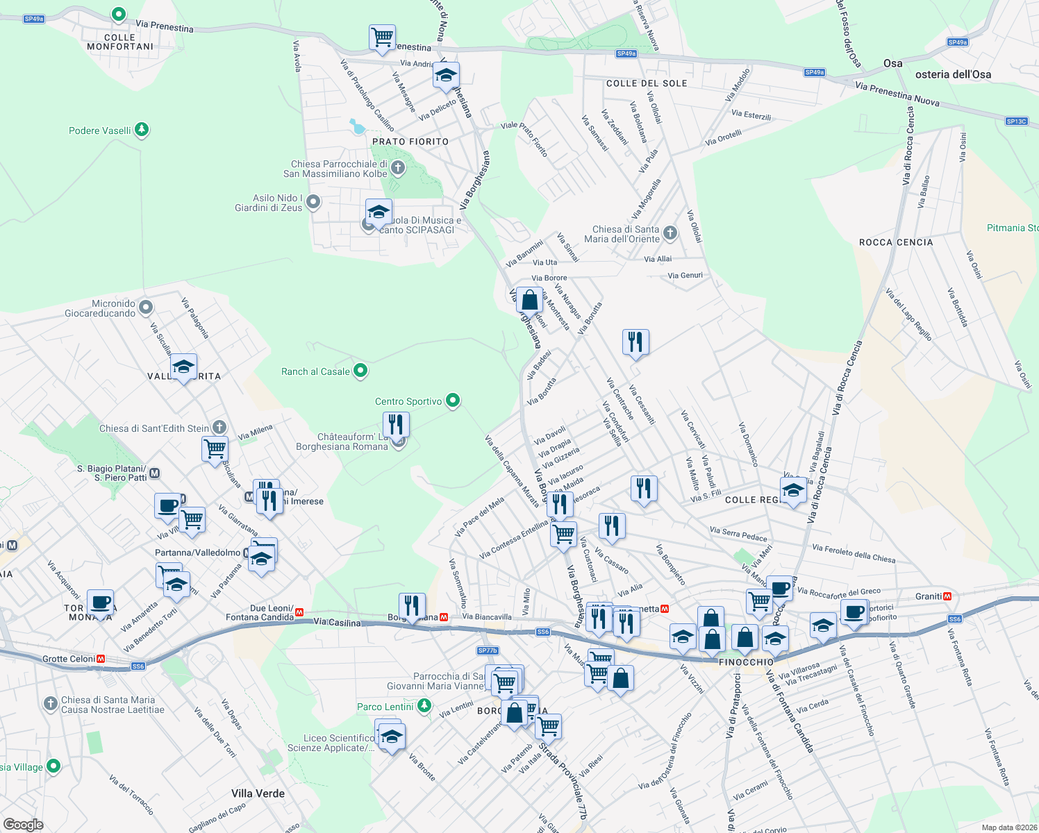 map of restaurants, bars, coffee shops, grocery stores, and more near 4 Via Balestrate in Roma
