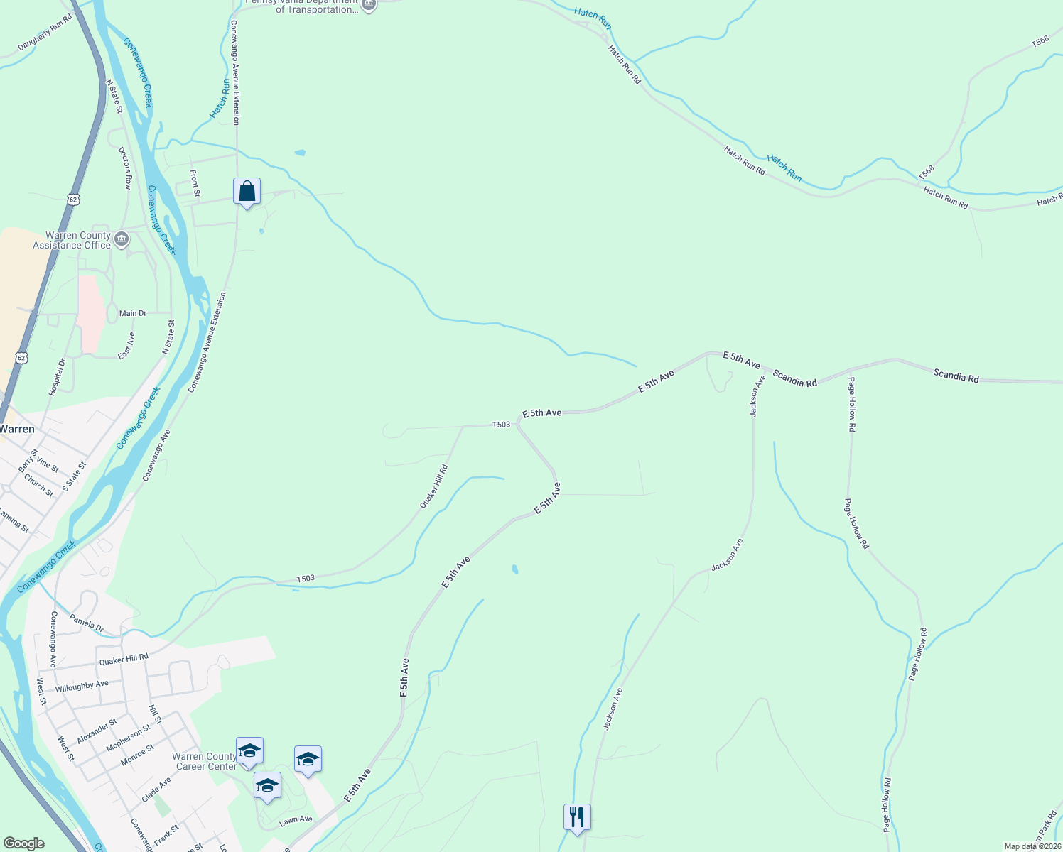 map of restaurants, bars, coffee shops, grocery stores, and more near 900-1098 East 5th Avenue in Warren