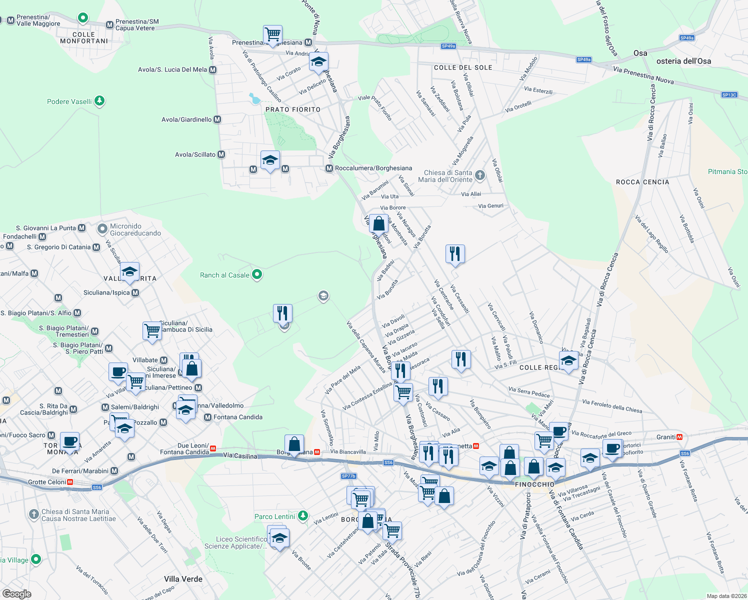 map of restaurants, bars, coffee shops, grocery stores, and more near 4 Via Balestrate in Roma