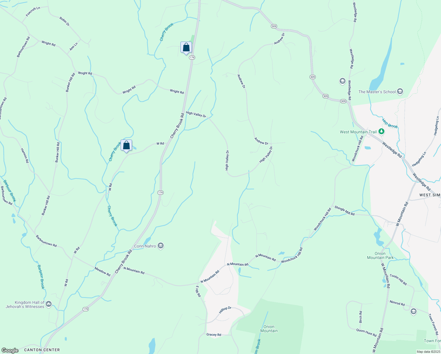 map of restaurants, bars, coffee shops, grocery stores, and more near 85 High Valley Drive in Canton