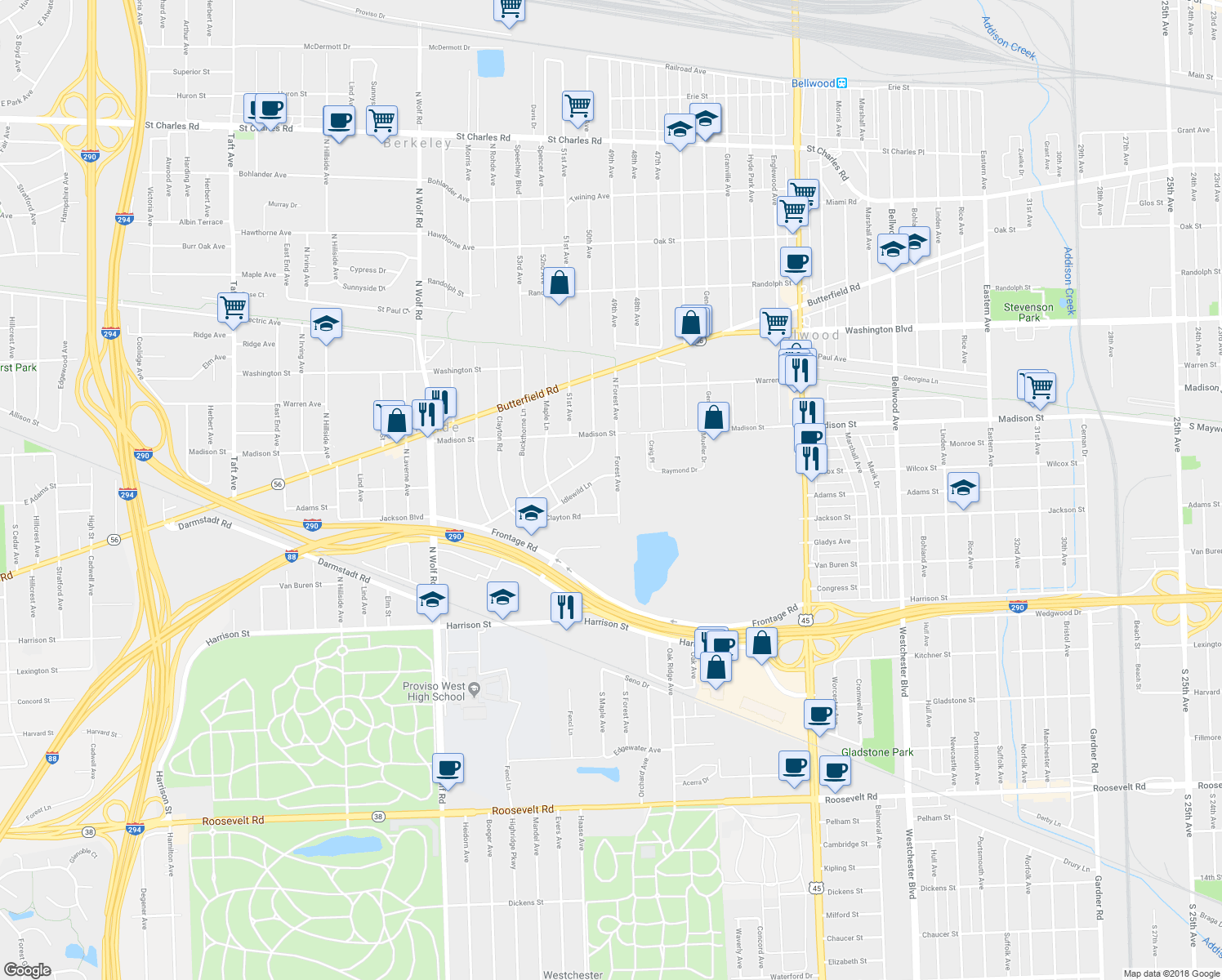 map of restaurants, bars, coffee shops, grocery stores, and more near 236 Forest Avenue in Hillside