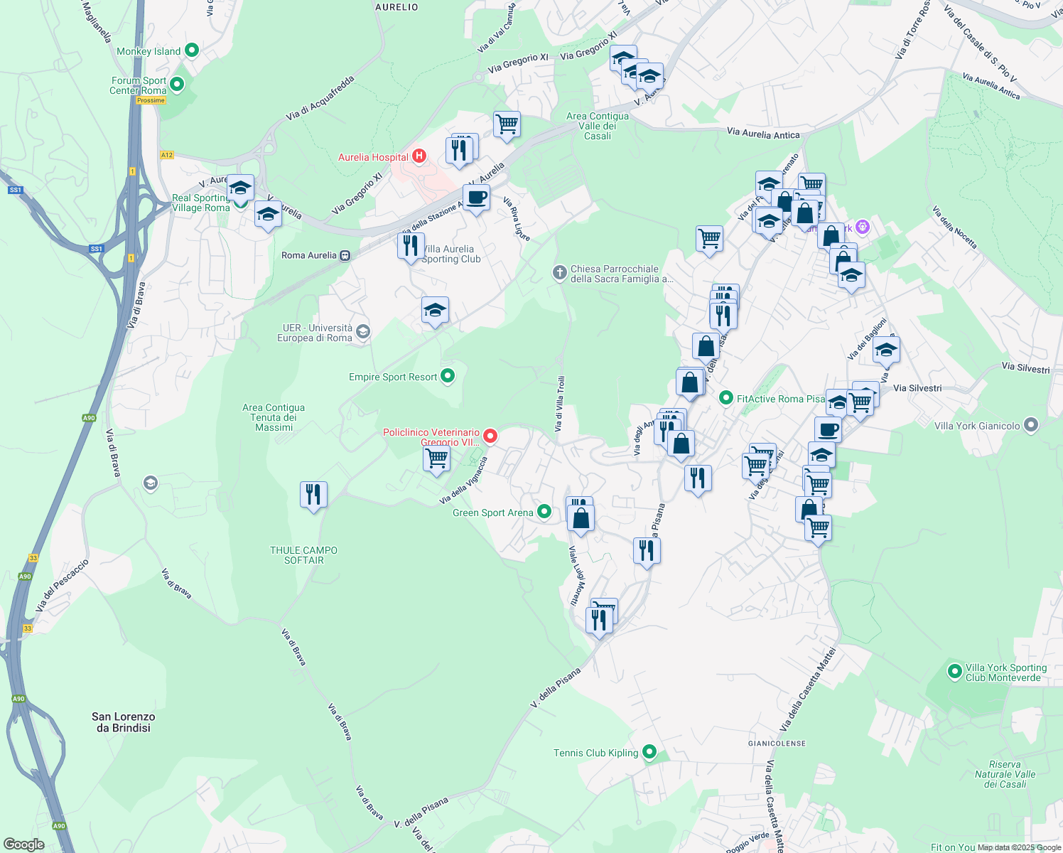 map of restaurants, bars, coffee shops, grocery stores, and more near 31 Via della Vignaccia in Roma