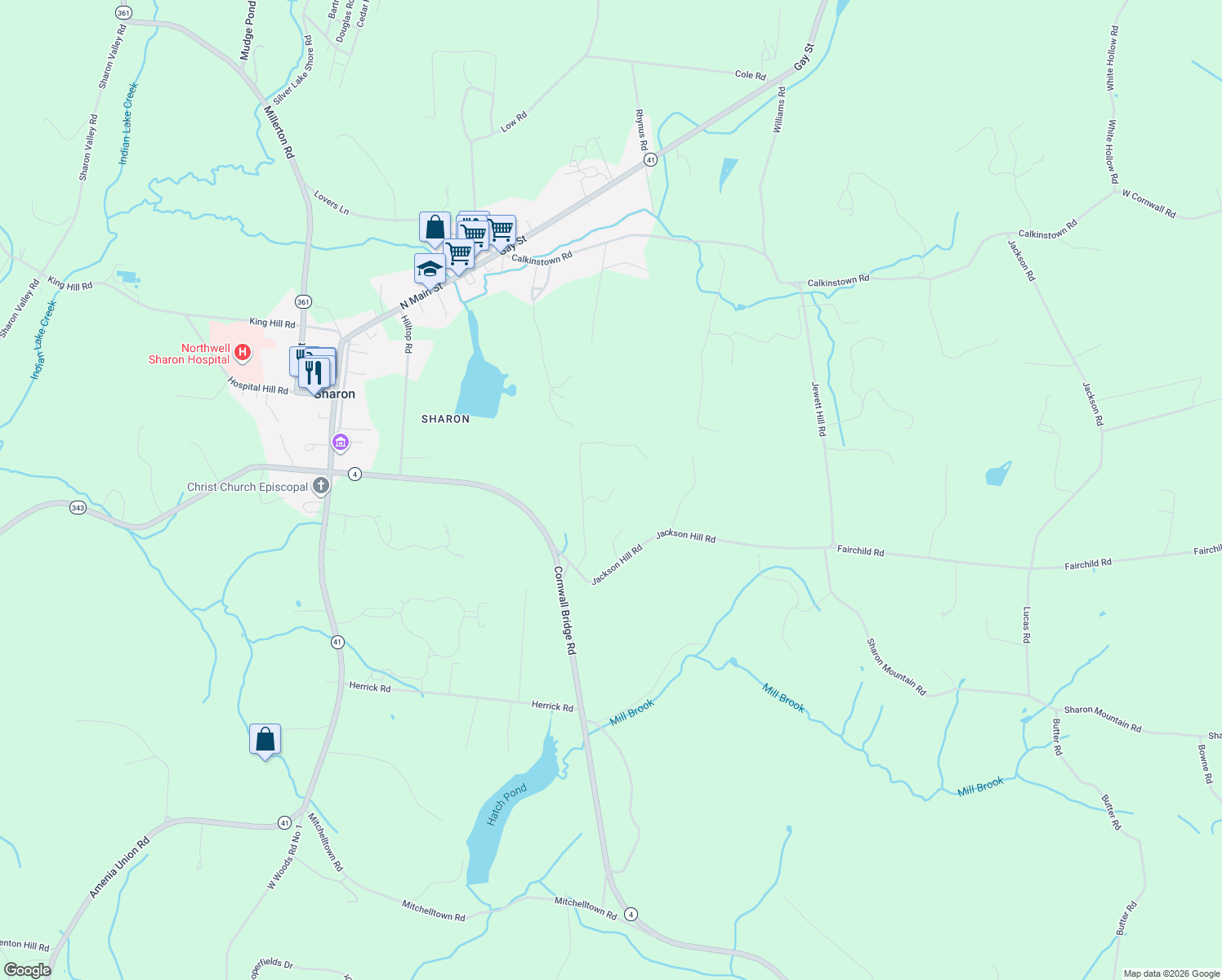map of restaurants, bars, coffee shops, grocery stores, and more near 22 Whitford Rd in Sharon