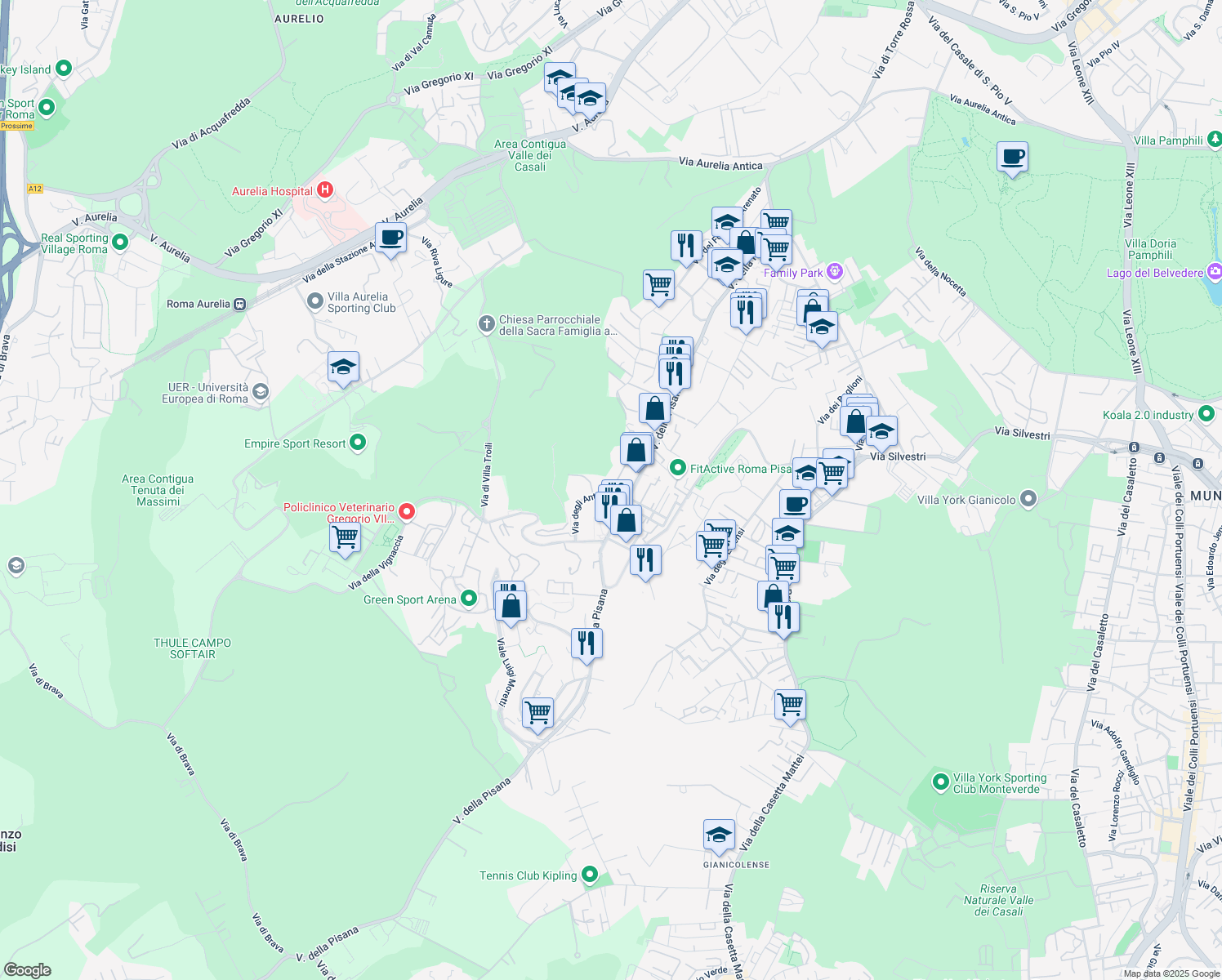 map of restaurants, bars, coffee shops, grocery stores, and more near 45 Via degli Antamoro in Roma