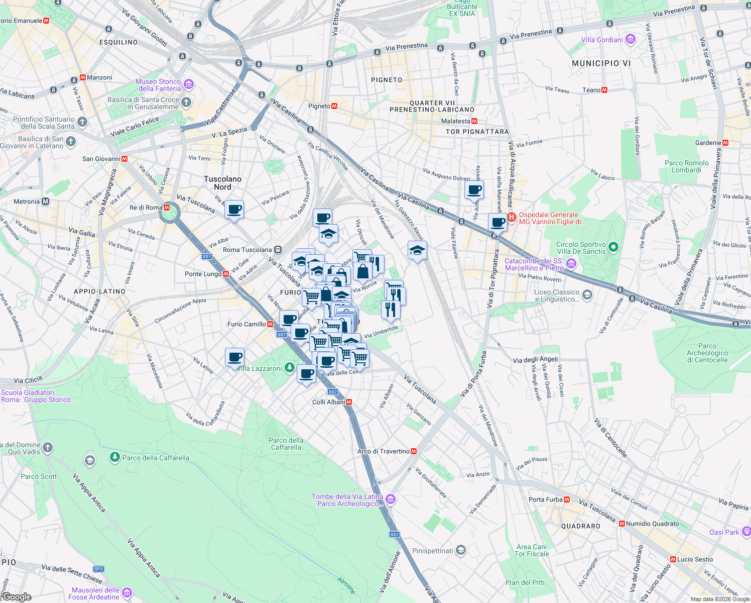 map of restaurants, bars, coffee shops, grocery stores, and more near 20 Piazza Giovanni Cagliero in Roma
