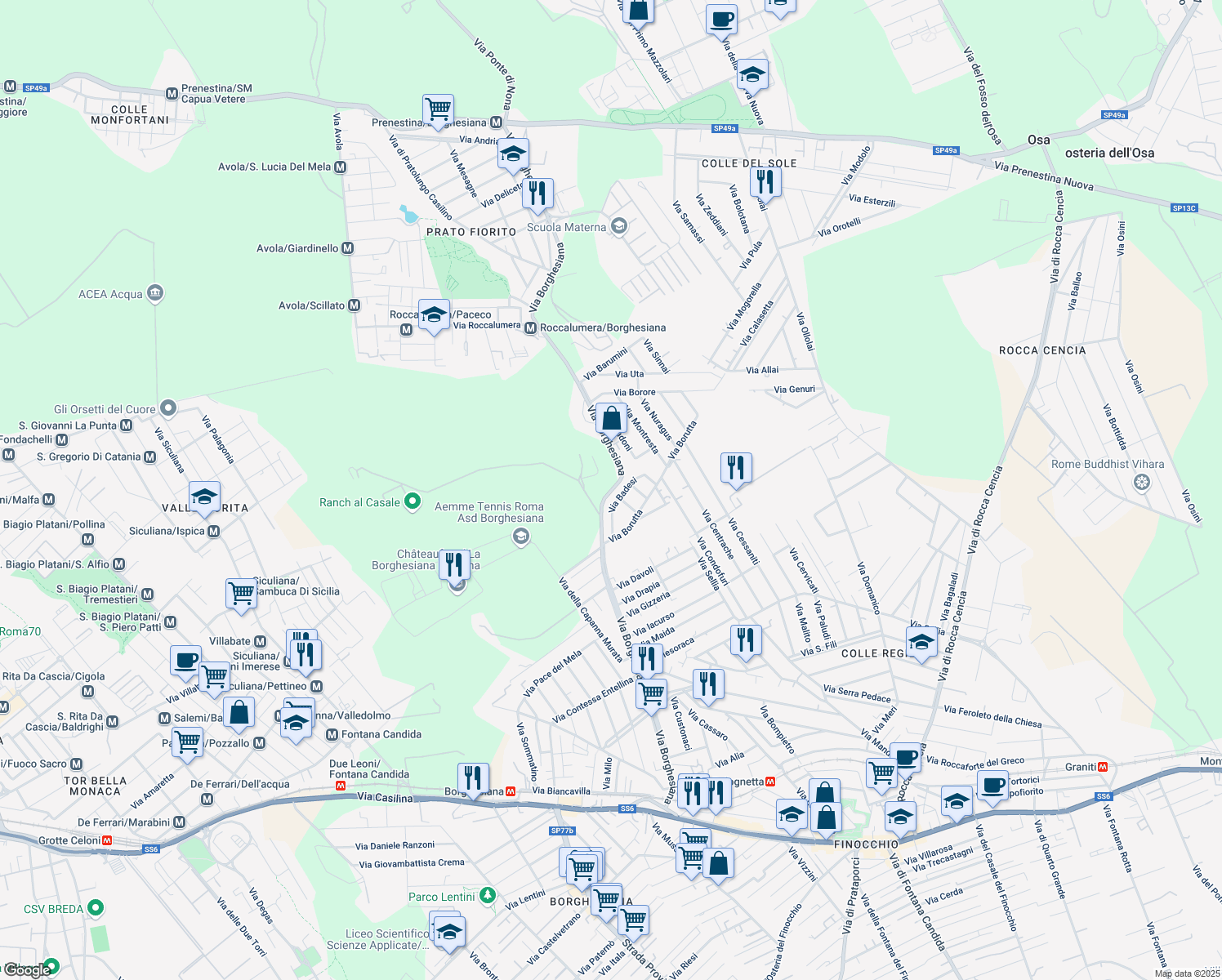 map of restaurants, bars, coffee shops, grocery stores, and more near 43 Via Badesi in Roma