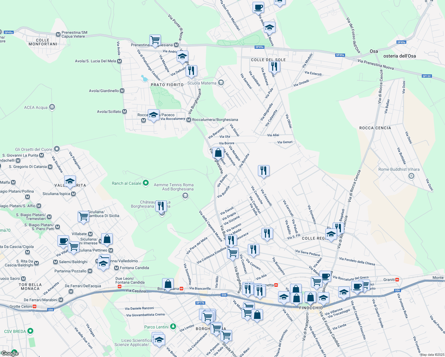 map of restaurants, bars, coffee shops, grocery stores, and more near 43 Via Badesi in Roma