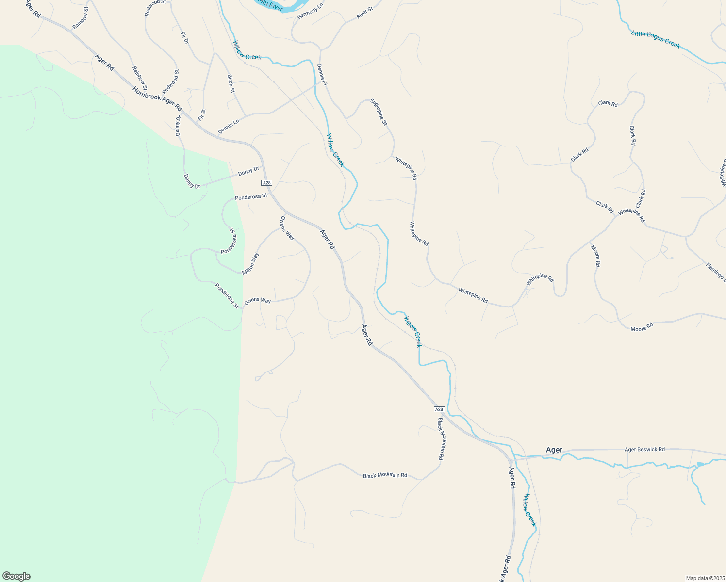 map of restaurants, bars, coffee shops, grocery stores, and more near 12320 Ager Road in Hornbrook