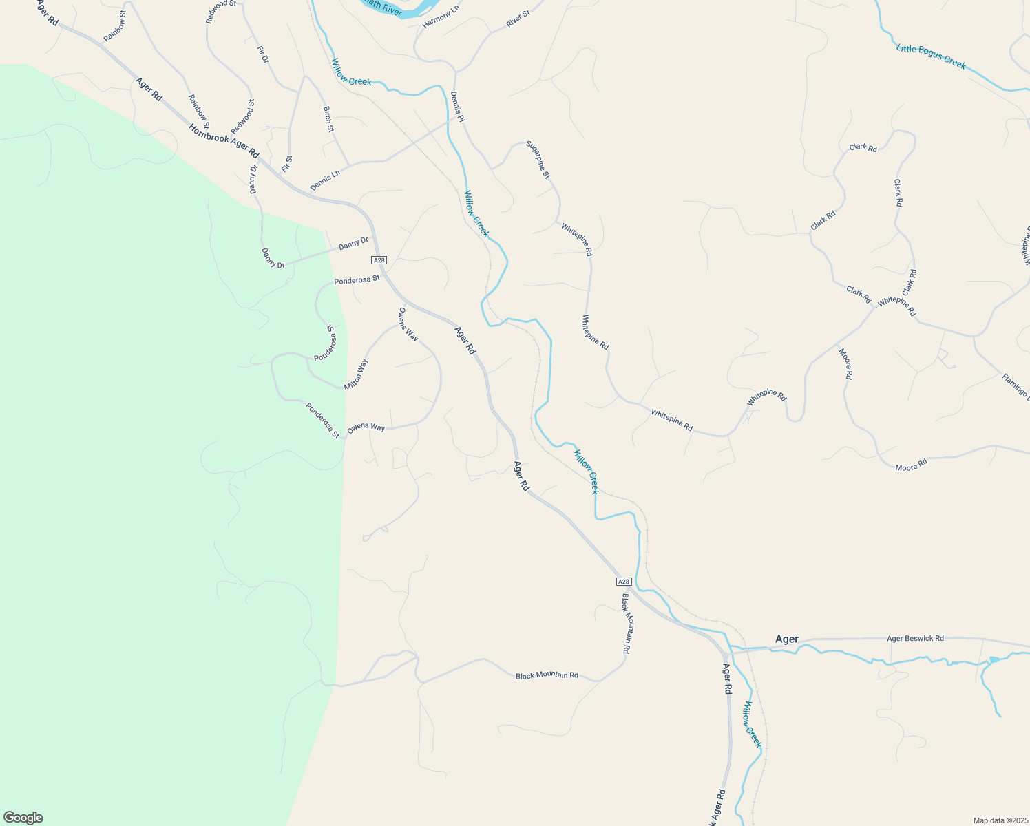 map of restaurants, bars, coffee shops, grocery stores, and more near 12320 Ager Road in Hornbrook