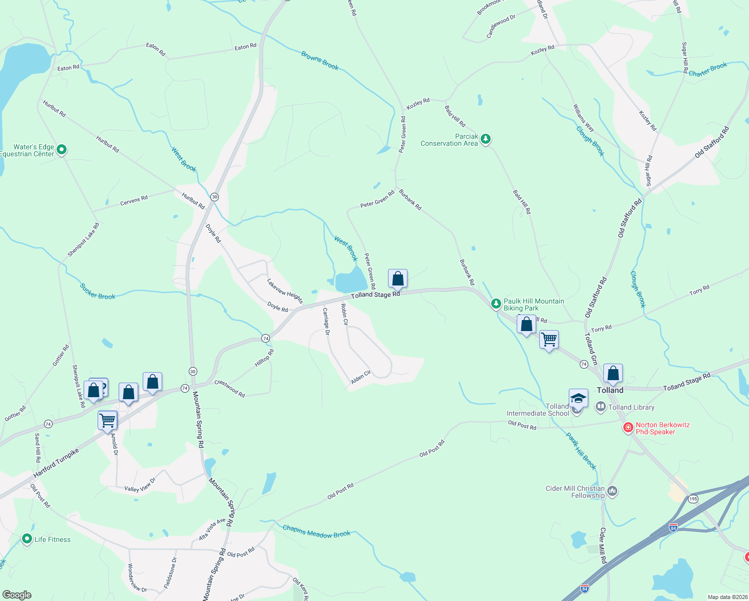 map of restaurants, bars, coffee shops, grocery stores, and more near 476 Tolland Stage Road in Tolland