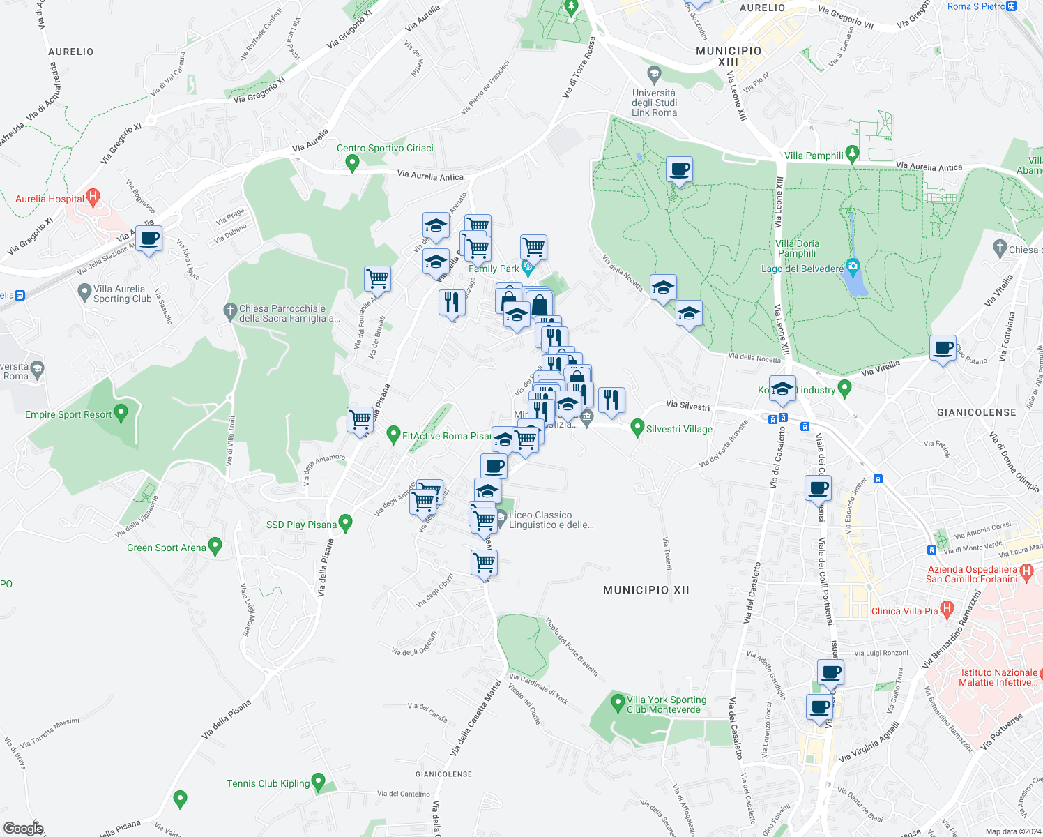 map of restaurants, bars, coffee shops, grocery stores, and more near in Roma