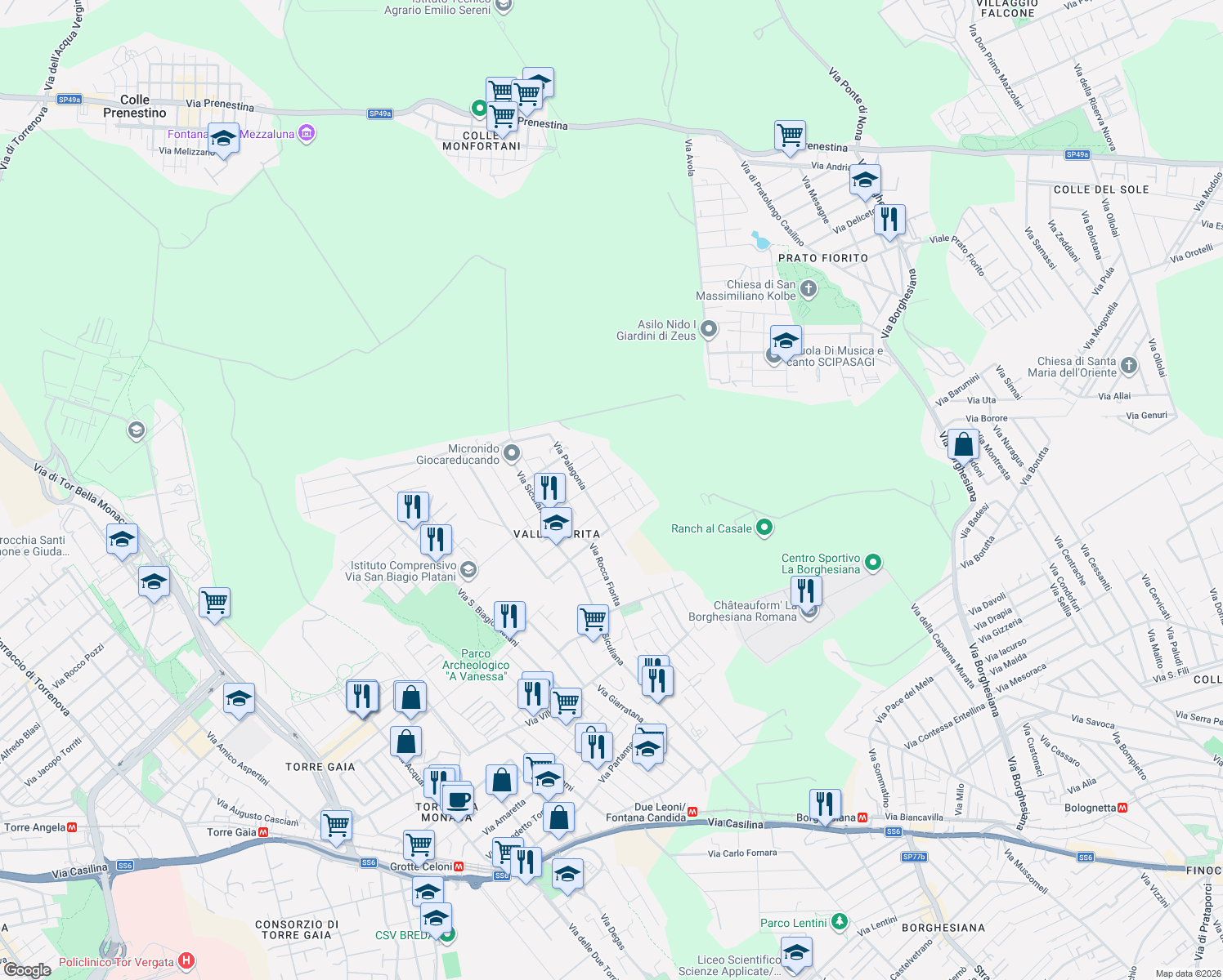 map of restaurants, bars, coffee shops, grocery stores, and more near 20 Via Castel di Iudica in Roma