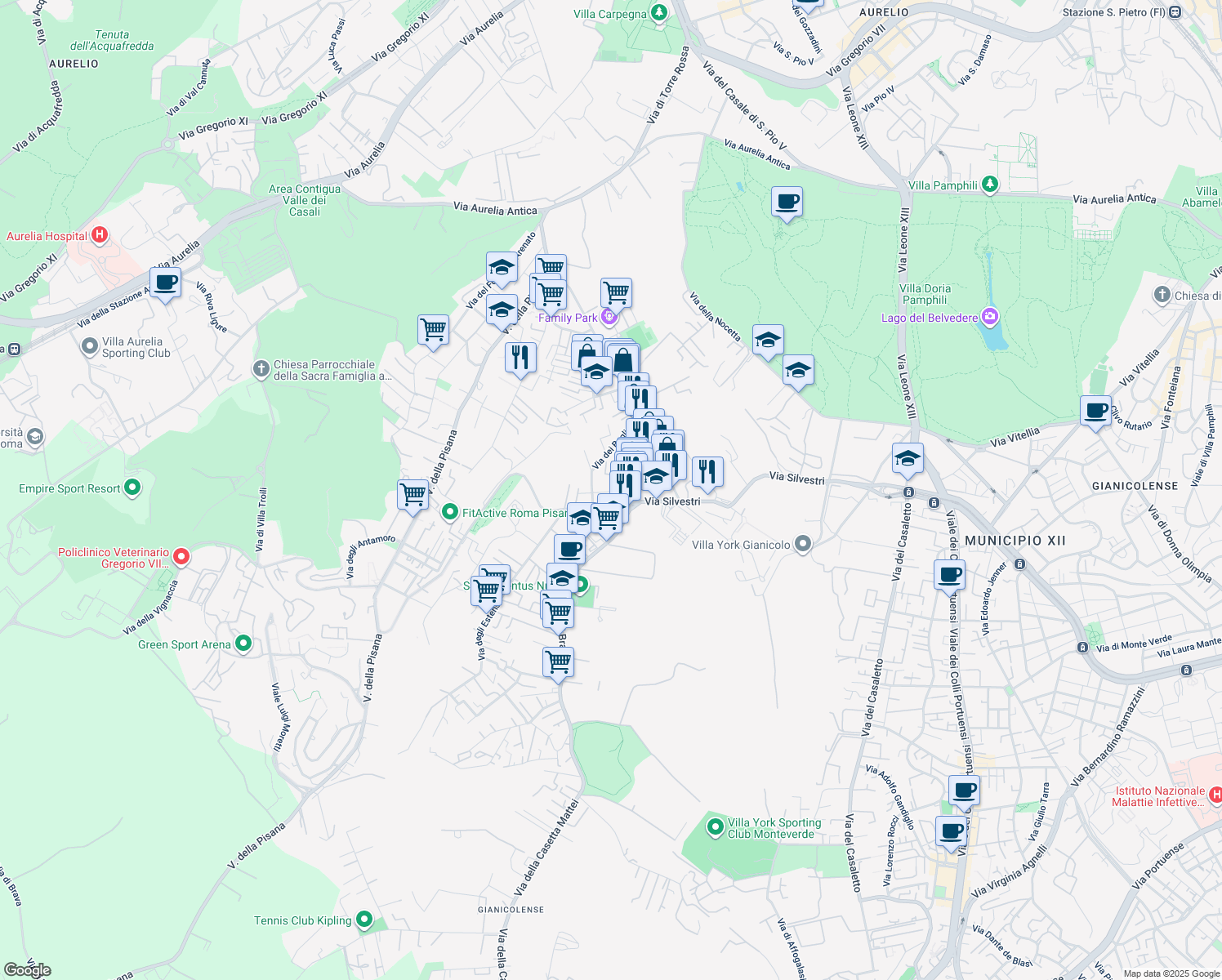 map of restaurants, bars, coffee shops, grocery stores, and more near in Roma