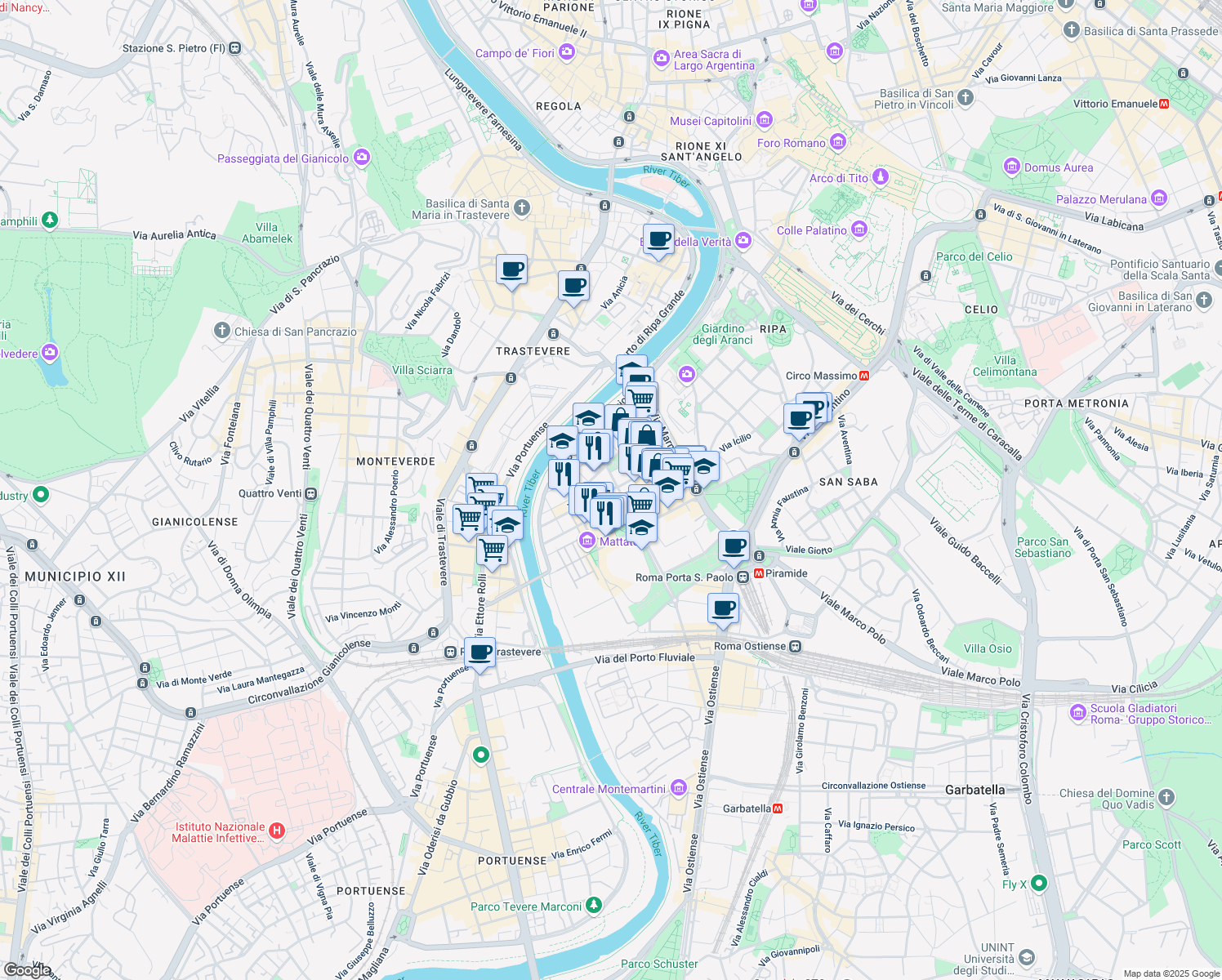 map of restaurants, bars, coffee shops, grocery stores, and more near in Rome