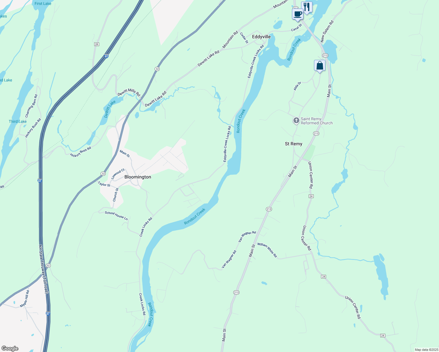 map of restaurants, bars, coffee shops, grocery stores, and more near 1224 Creek Locks Road in Bloomington