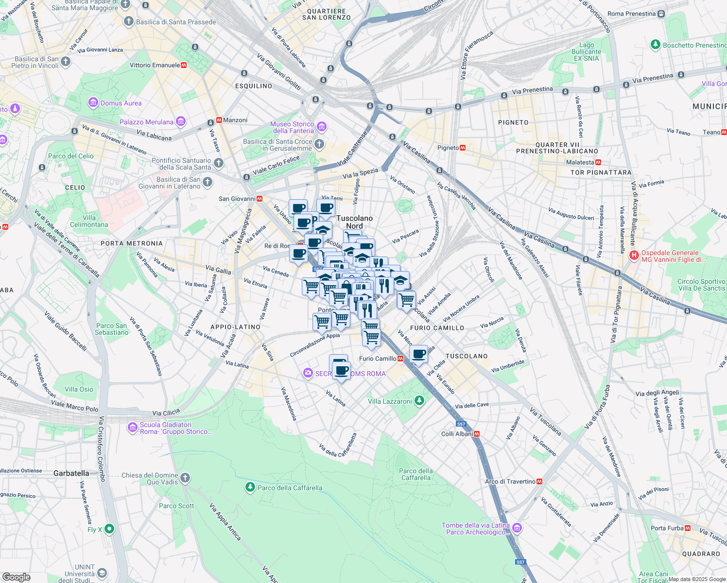 map of restaurants, bars, coffee shops, grocery stores, and more near 2-8 Via Saluzzo in Rome