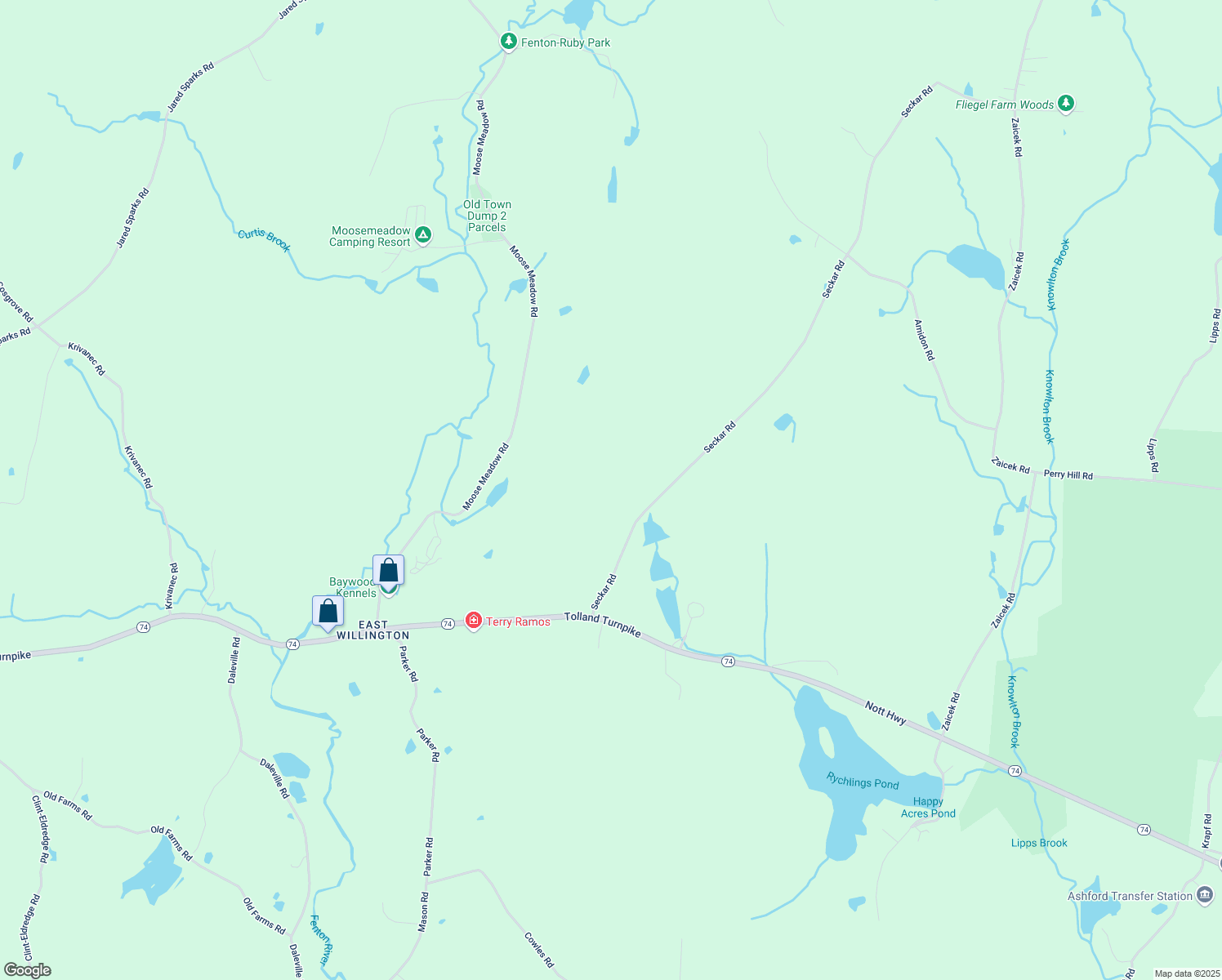 map of restaurants, bars, coffee shops, grocery stores, and more near 29 Seckar Road in Willington