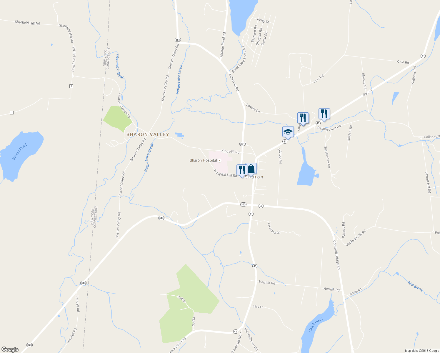 map of restaurants, bars, coffee shops, grocery stores, and more near 61 Hospital Hill Road in Sharon