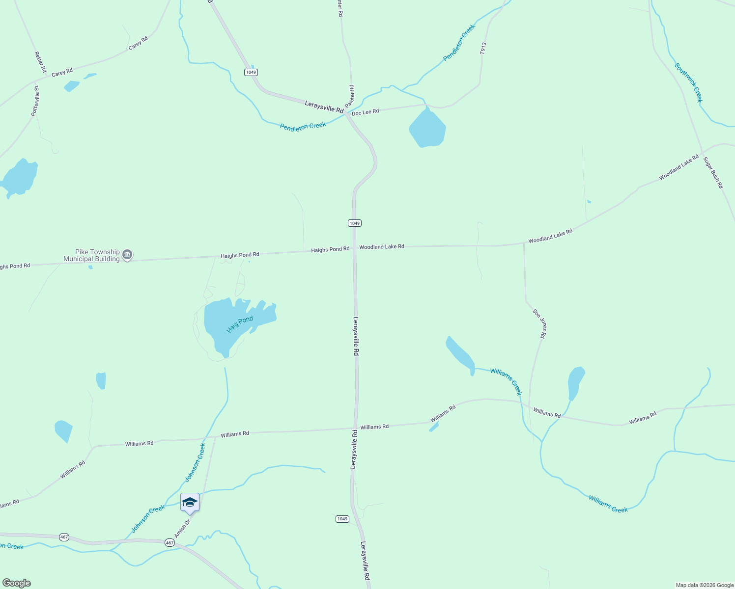 map of restaurants, bars, coffee shops, grocery stores, and more near 2234 Leraysville Road in Le Raysville