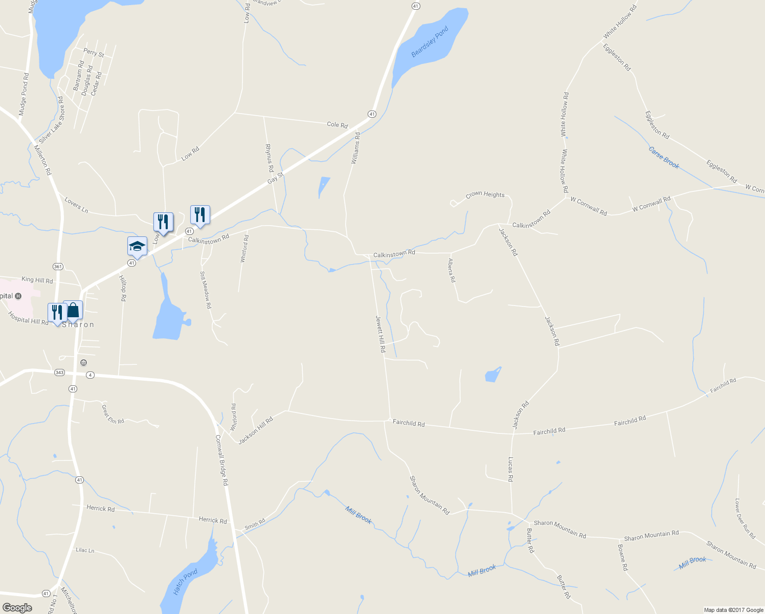 map of restaurants, bars, coffee shops, grocery stores, and more near 50 Jewett Hill Road in Sharon