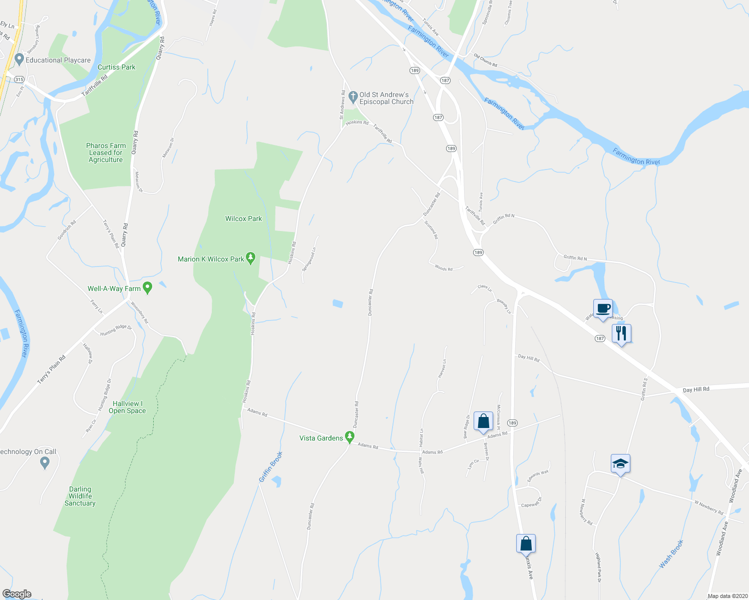 map of restaurants, bars, coffee shops, grocery stores, and more near 228 Duncaster Road in Bloomfield