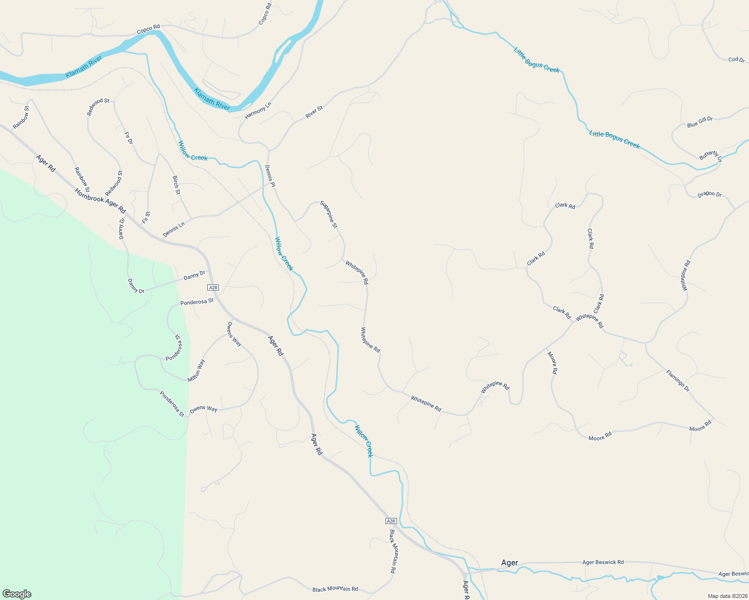 map of restaurants, bars, coffee shops, grocery stores, and more near 4235 Whitepine Road in Hornbrook