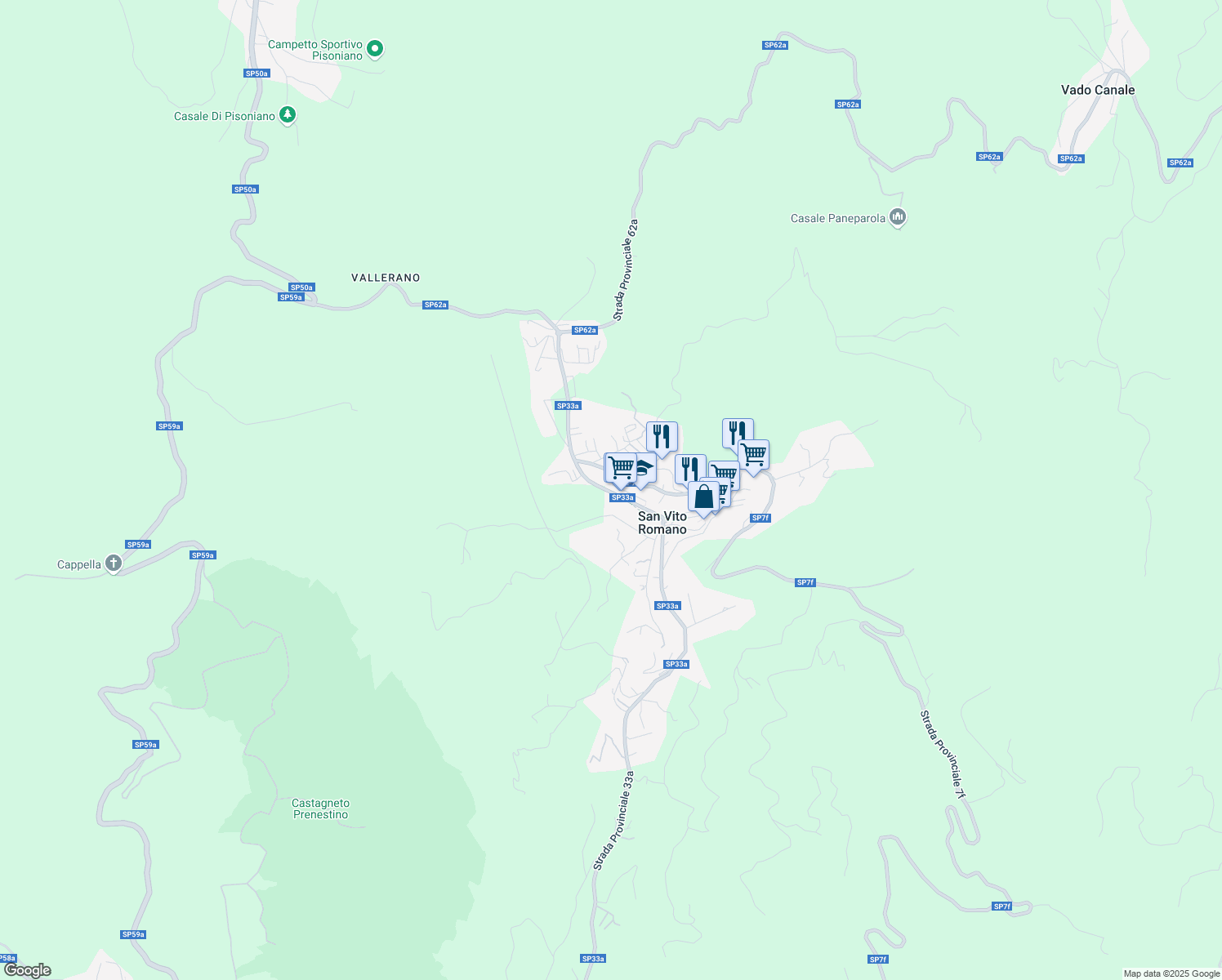 map of restaurants, bars, coffee shops, grocery stores, and more near 31 Viale Piave in San Vito Romano