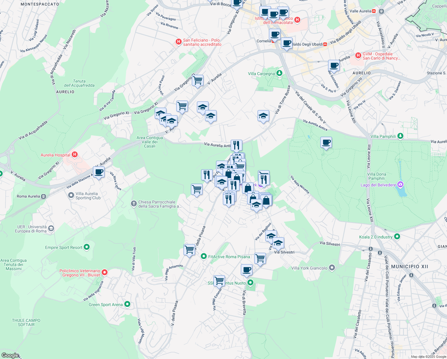 map of restaurants, bars, coffee shops, grocery stores, and more near 9 Via dei Bonadies in Roma