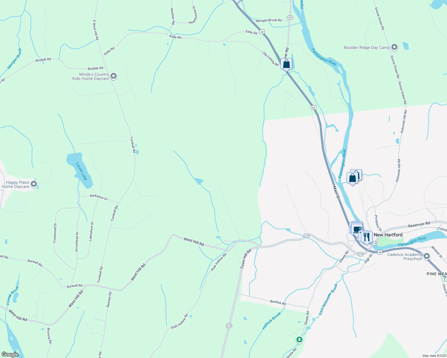 map of restaurants, bars, coffee shops, grocery stores, and more near 199 Burgoyne Heights Road in New Hartford