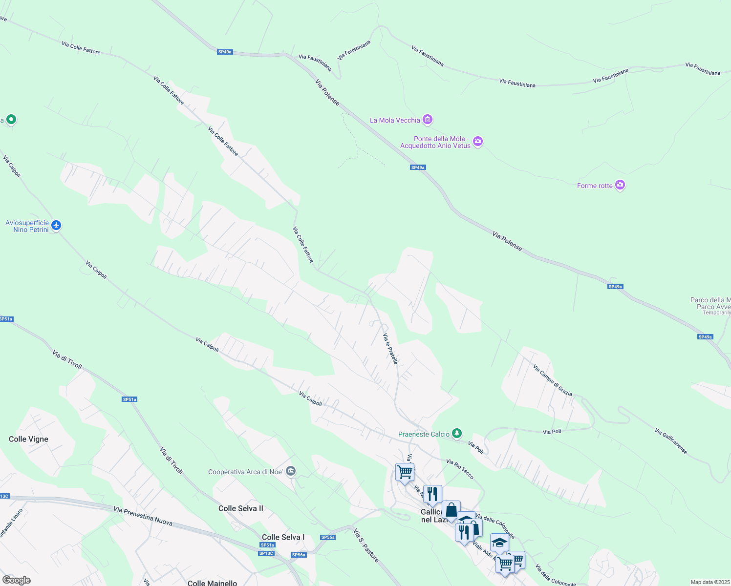 map of restaurants, bars, coffee shops, grocery stores, and more near 9 Via Colle Fattore in Città metropolitana di Roma Capitale