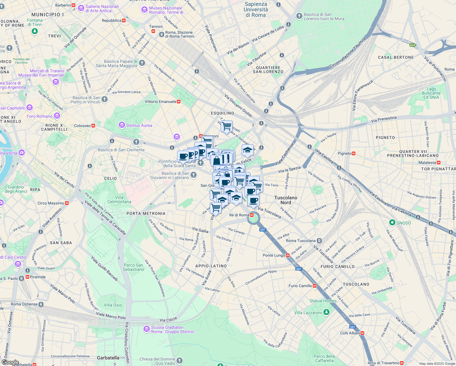 map of restaurants, bars, coffee shops, grocery stores, and more near 5 Largo Brindisi in Roma