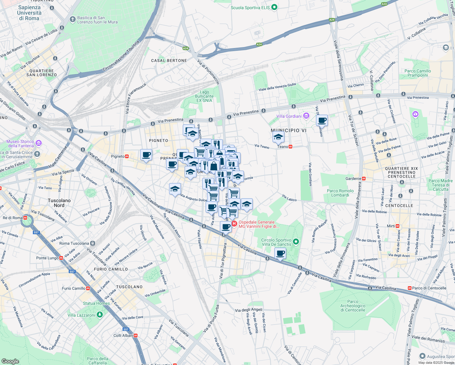 map of restaurants, bars, coffee shops, grocery stores, and more near 3 Via Giambattista Ramusio in Roma