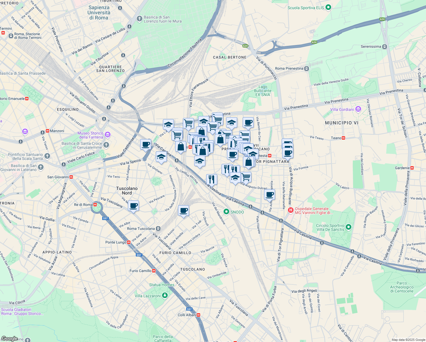 map of restaurants, bars, coffee shops, grocery stores, and more near 9 Via Cristoforo Buondelmonti in Rome