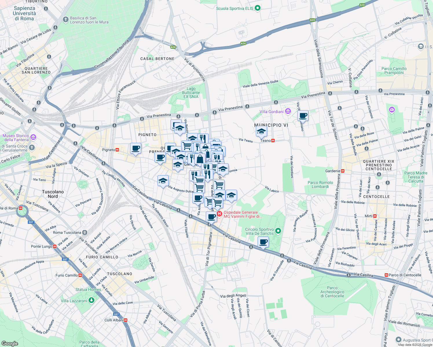 map of restaurants, bars, coffee shops, grocery stores, and more near 3 Via Giambattista Ramusio in Roma