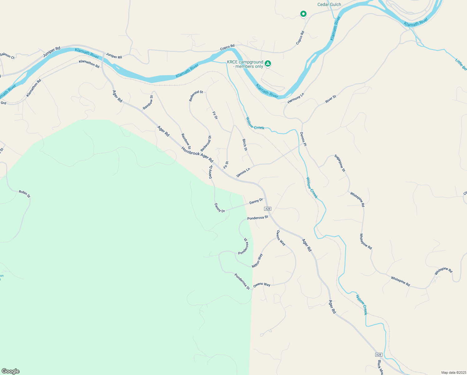 map of restaurants, bars, coffee shops, grocery stores, and more near 13425 Ager Road in Hornbrook