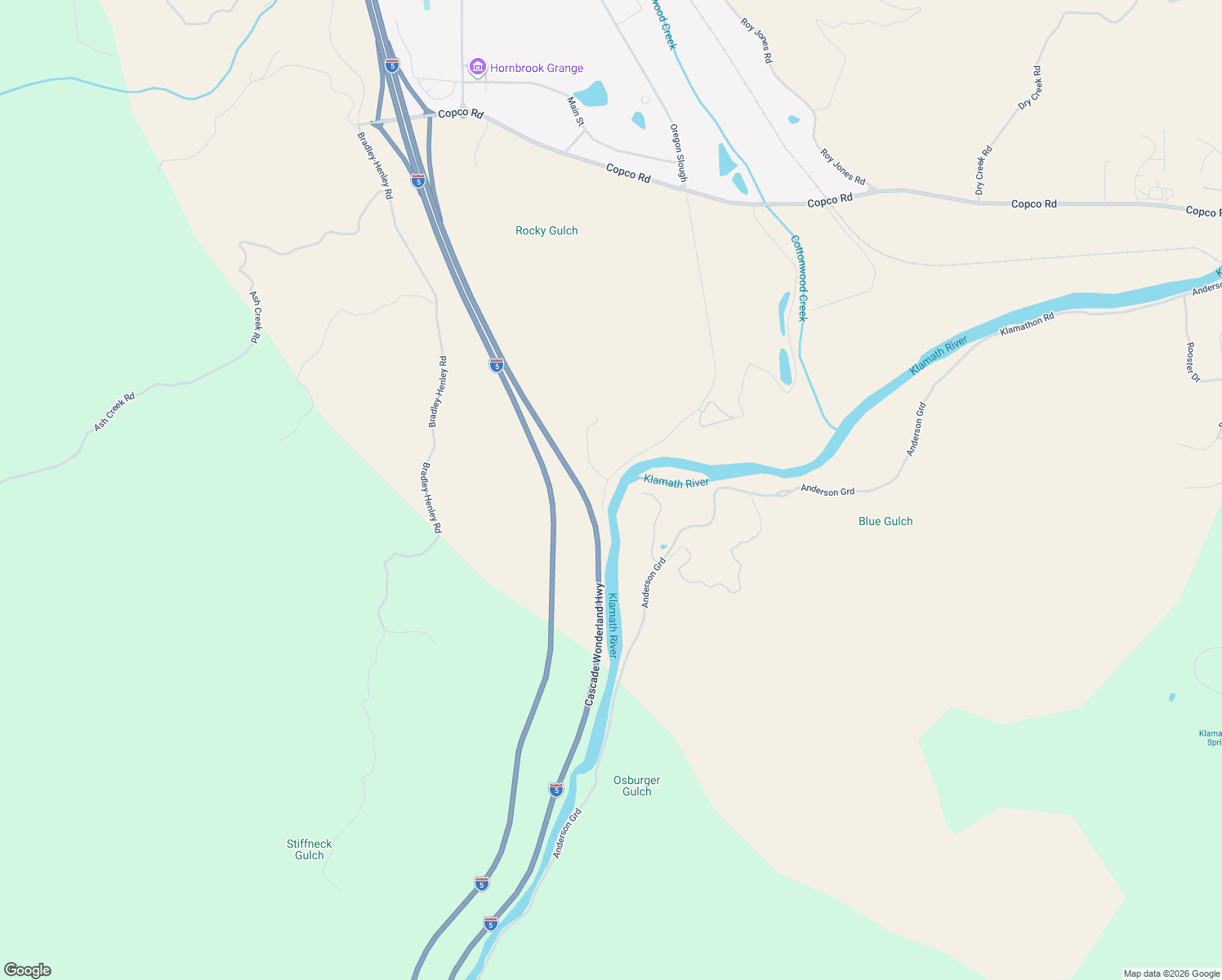 map of restaurants, bars, coffee shops, grocery stores, and more near 13624 Hornbrook Road in Hornbrook
