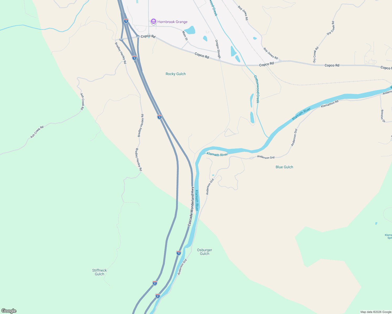 map of restaurants, bars, coffee shops, grocery stores, and more near 13624 Hornbrook Road in Hornbrook
