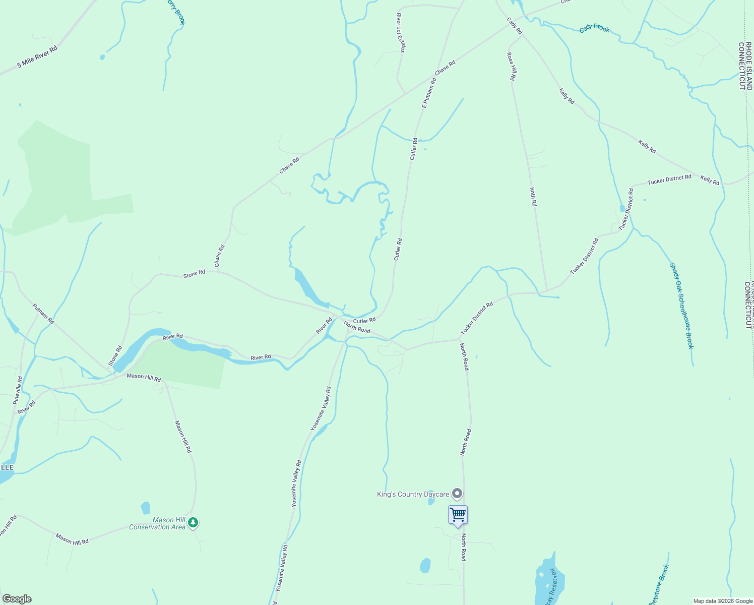 map of restaurants, bars, coffee shops, grocery stores, and more near 59 Cutler Road in Killingly