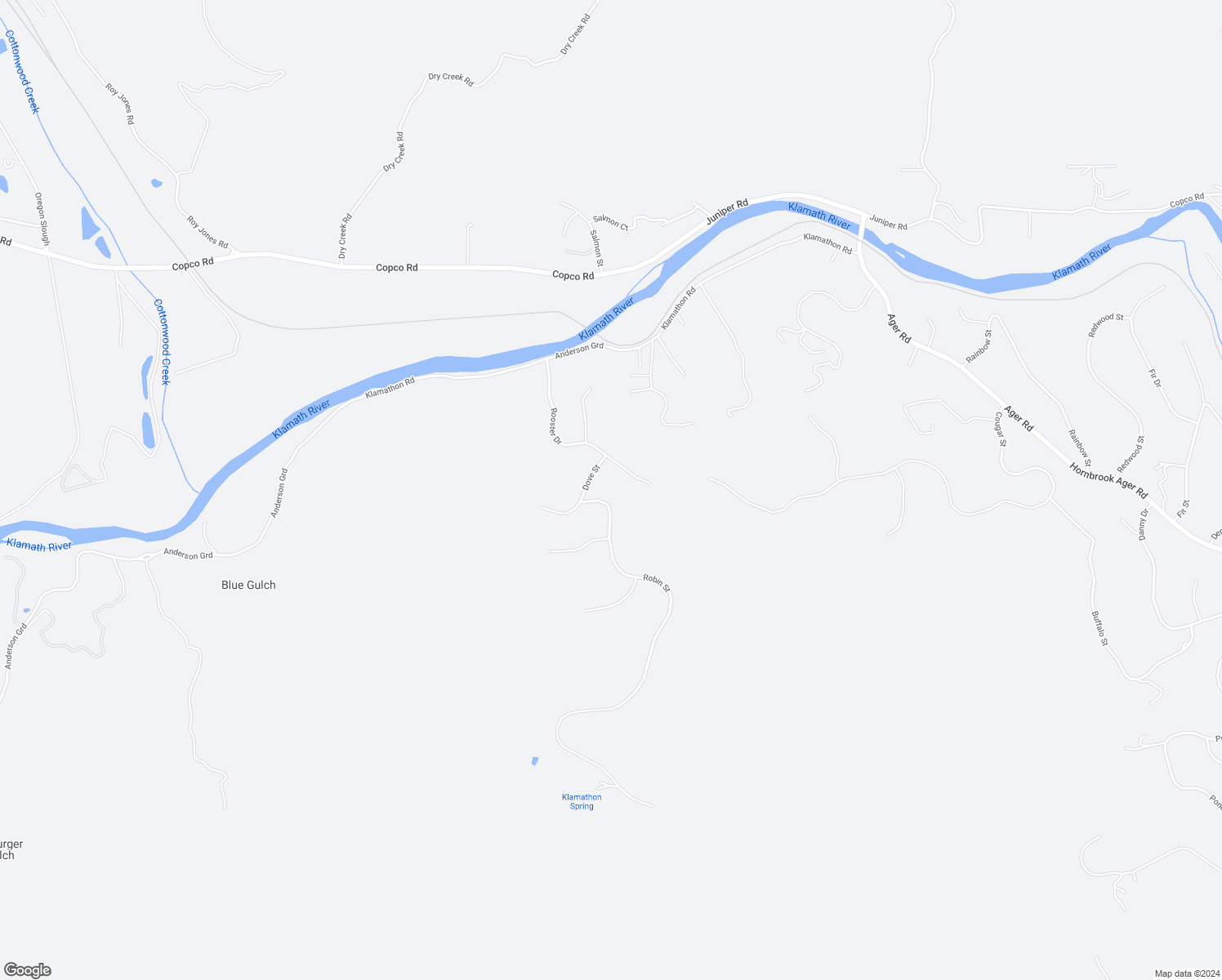 map of restaurants, bars, coffee shops, grocery stores, and more near Rooster Drive in Siskiyou County