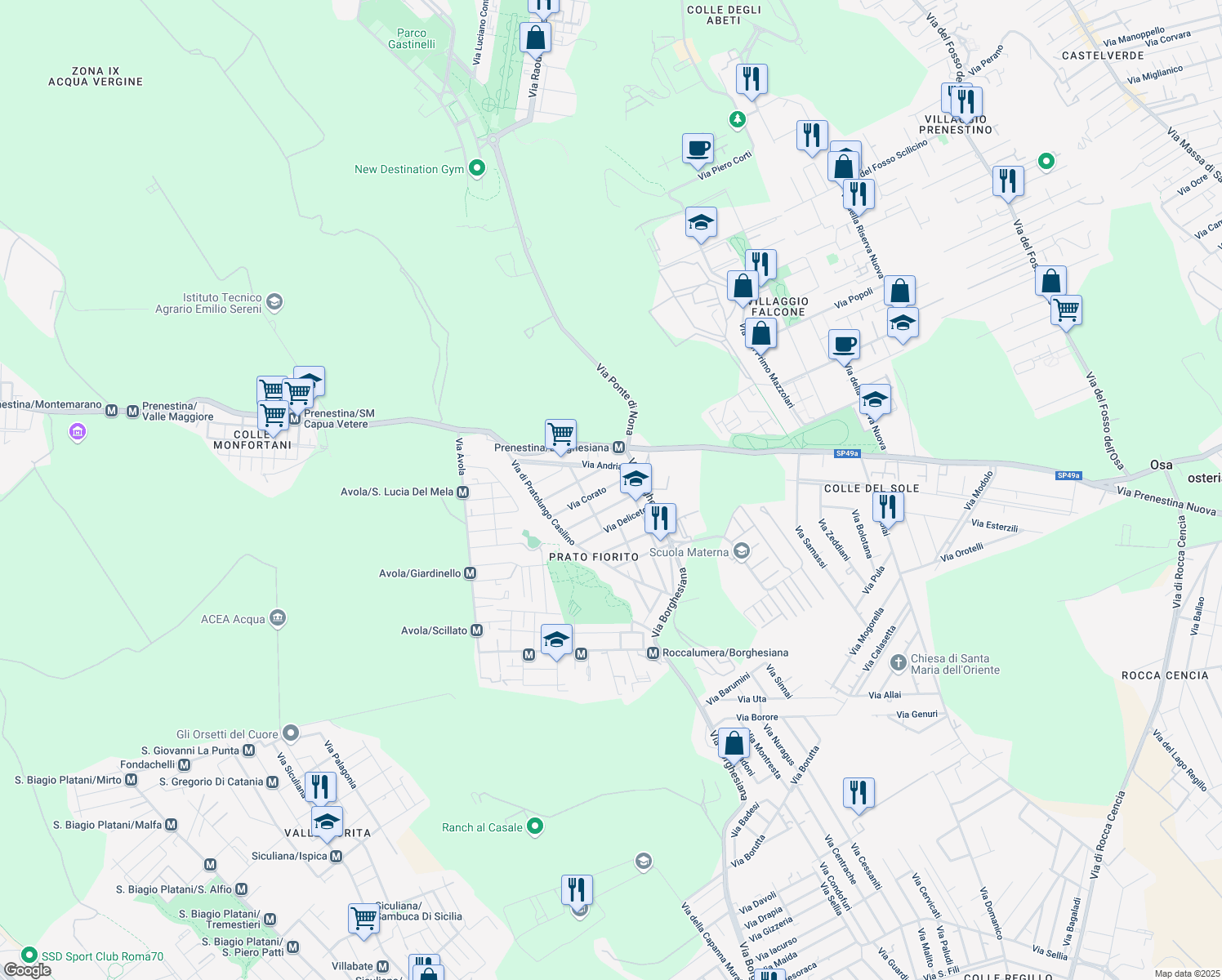 map of restaurants, bars, coffee shops, grocery stores, and more near 50 Via Corato in Roma