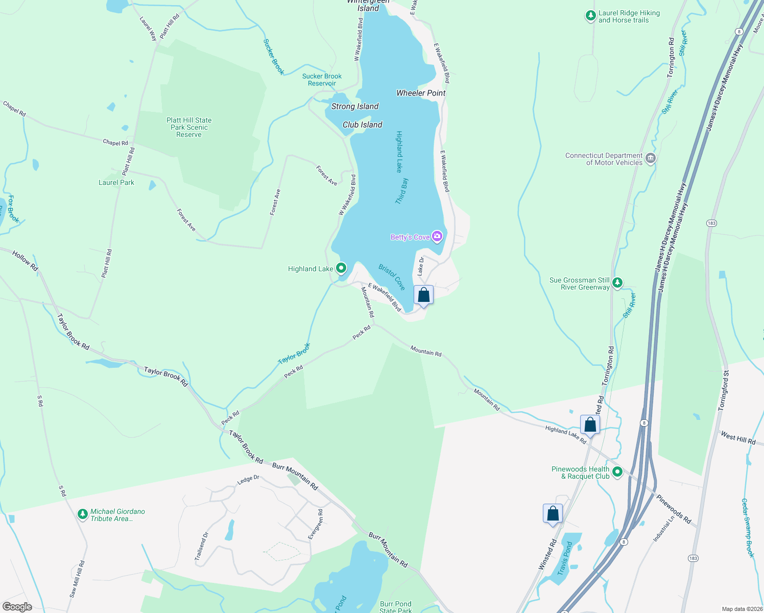 map of restaurants, bars, coffee shops, grocery stores, and more near 105 Mountain Road in Winchester