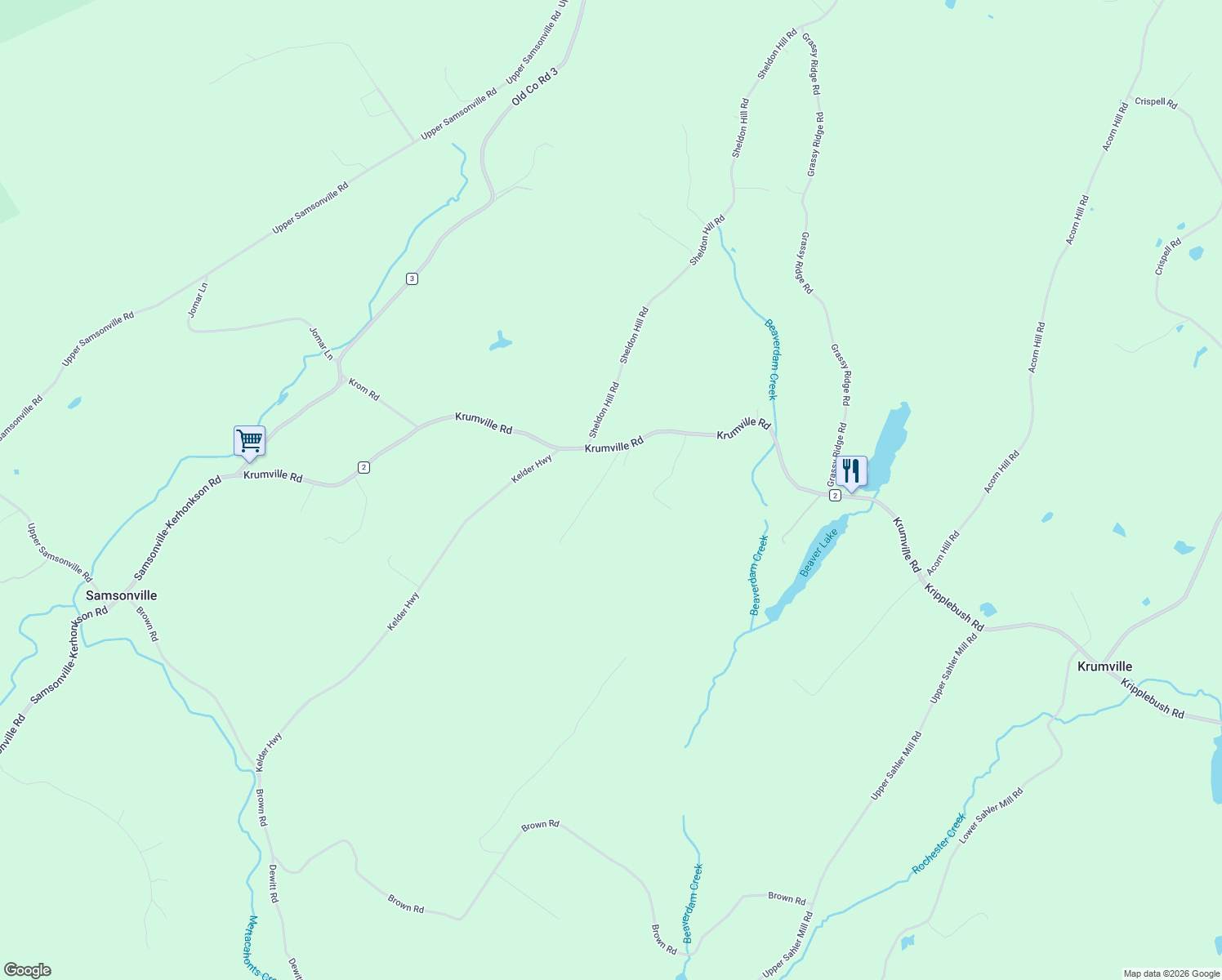 map of restaurants, bars, coffee shops, grocery stores, and more near 35 Fischer Lane in Olivebridge
