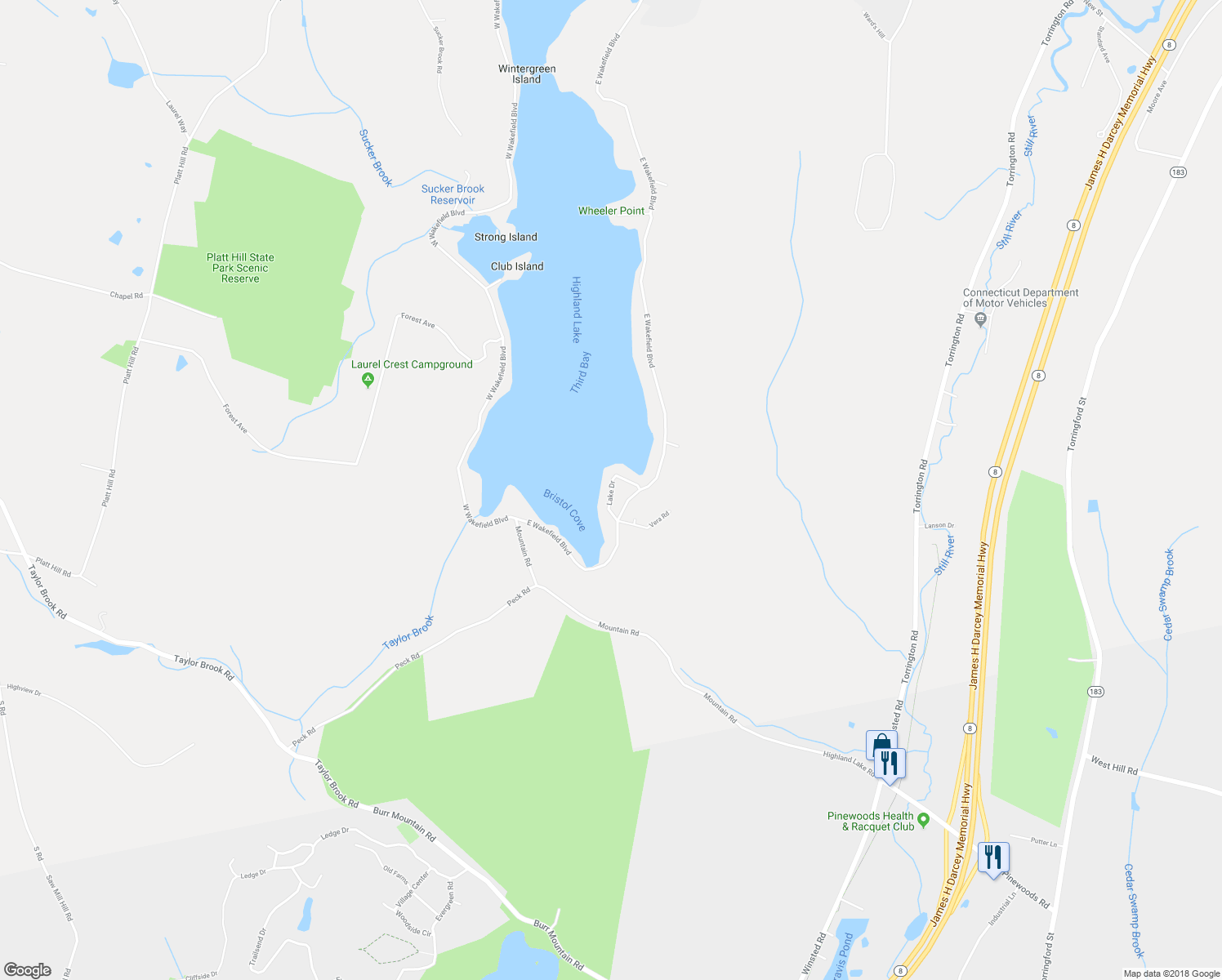 map of restaurants, bars, coffee shops, grocery stores, and more near 736 Lake Drive in Winchester